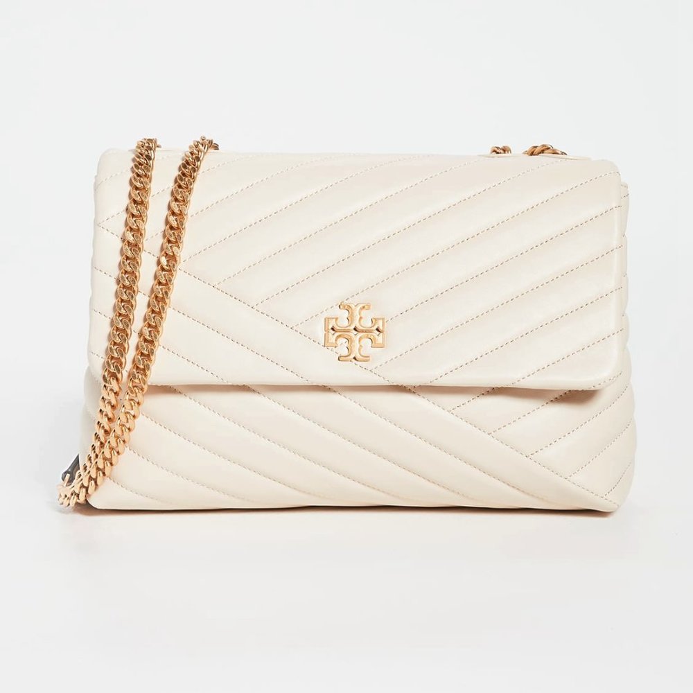 NWT Tory Burch Kira Chevron Quilted Large Leather Shoulder Bag CREAM AUTHENTIC
